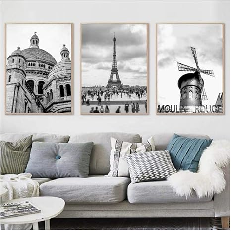 Amazon Dlfalg パリプリントフランス都市風景写真ポスター白黒壁アート写真キャンバス絵画リビングルーム家の装飾 40x50cmx3フレームなし アートフレーム ポスター オンライン通販