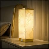 Scenekoy Alabaster Table Lamp for Bedroom Living Room, 3-Way Dimmable Bulb with Memory Function, Modern Bedside Lamps with US