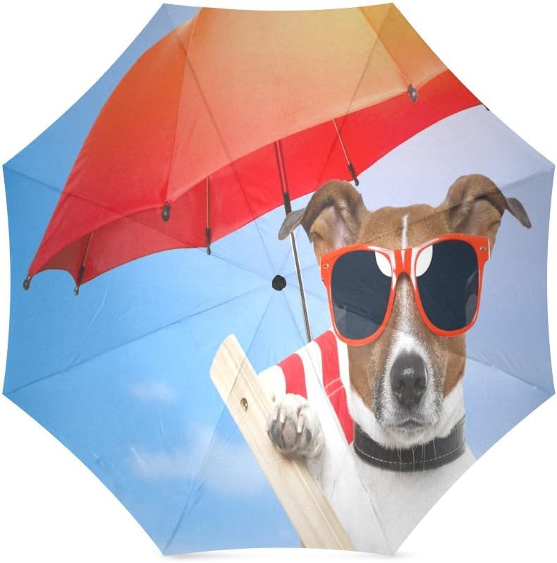 Funny Puppy Dog Wear Sunglasses Anti Rain Windproof Travel Golf Sports Foldable Umbrella