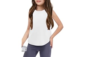 Haloumoning Girls Athletic Tank Tops Sleeveless Split Dry Fit Active Yoga Dance Sports Shirts