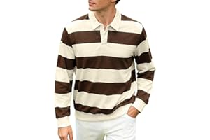 XIAOJMAKE Mens Striped Polo Sweatshirt Long Sleeve Rugby T-Shirt Fashion Fall Color Block Pullover Tops Collared Preppy Shirt