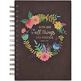 Christian Art Gifts Journal w/Scripture With God All Things Are Possible Mathew 19:26 Bible Verse Floral 192 Ruled Pages, Lar