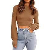 GeGekoko Womens Sexy Crew Neck Cropped Sweaters Ribbed Knit Long Sleeve Crop Tops Pullover
