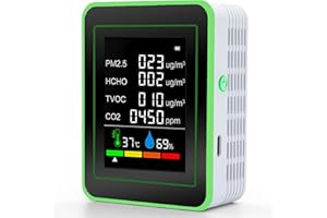 Prefessionall Indoor Air Quality Monitor, 6 in 1 Air Quality Tester, Indoor Air Quality Meters for CO2 HCHO AQI PM2.5 Tempera