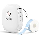 FOXLINE F10 Label Maker Machine with Blue Tape, Portable Bluetooth Thermal Mini Label Printer, Rechargeable Sticker Maker, Inkless Labeler for Home, School, Kitchen, Office Organization, White