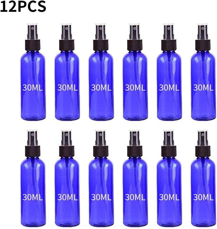 12 pcs 30ML Empty Cobalt Blue Glass Spray Bottles, Sandistore Refillable Containers for Essential Oils, Cleaning Products, Aromatherapy, Durable Fine Mist Sprayers
