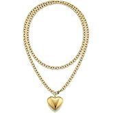 PZKQSAC Chunky Gold Heart Necklace for Women Long Puffy Heart Necklace Non Tarnish Big Pendant Wrap Necklaces Trendy Bold Statement Necklaces Jewelry