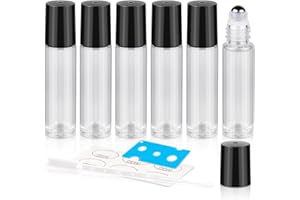 ZEJIA 10ml Roller Bottles 6Pack Clear Thick Glass Essential Oil Roller Bottles Stainless Steel Roller Ball with 2 Droppers