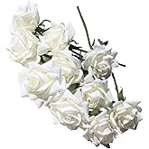 YJPPHDG White Rose 10pcs Fake Roses -Realistic Wedding Flowers- Perfect Home Decor Bouquet for Party Home Office Christmas Decor - White Roses