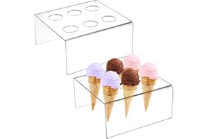 Hedume 2 Pack 6 Holes Acrylic Ice Cream Cone Holder Stand, Clear Ice Cream Crisp Tube Cone Display, Cupcake Stand, Acrylic Co