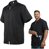 Noverlife Barber Jackets for Men, Hair Repellent Stylist Vest with Zipper | Men's Black Baber Jacket, 2 Pockets, Salon Hairdresser Pet Groomer Smock Uniform Workwear, Lightweight &amp; Easy Hair Removal