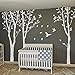 MairGwall Set of 3 Birch Trees with Flying Birds Wall Stickers - Beautiful Tree Wall Decal Vinyl Wall Art Decor for Nursery Kids Rooms Bedroom Living Room