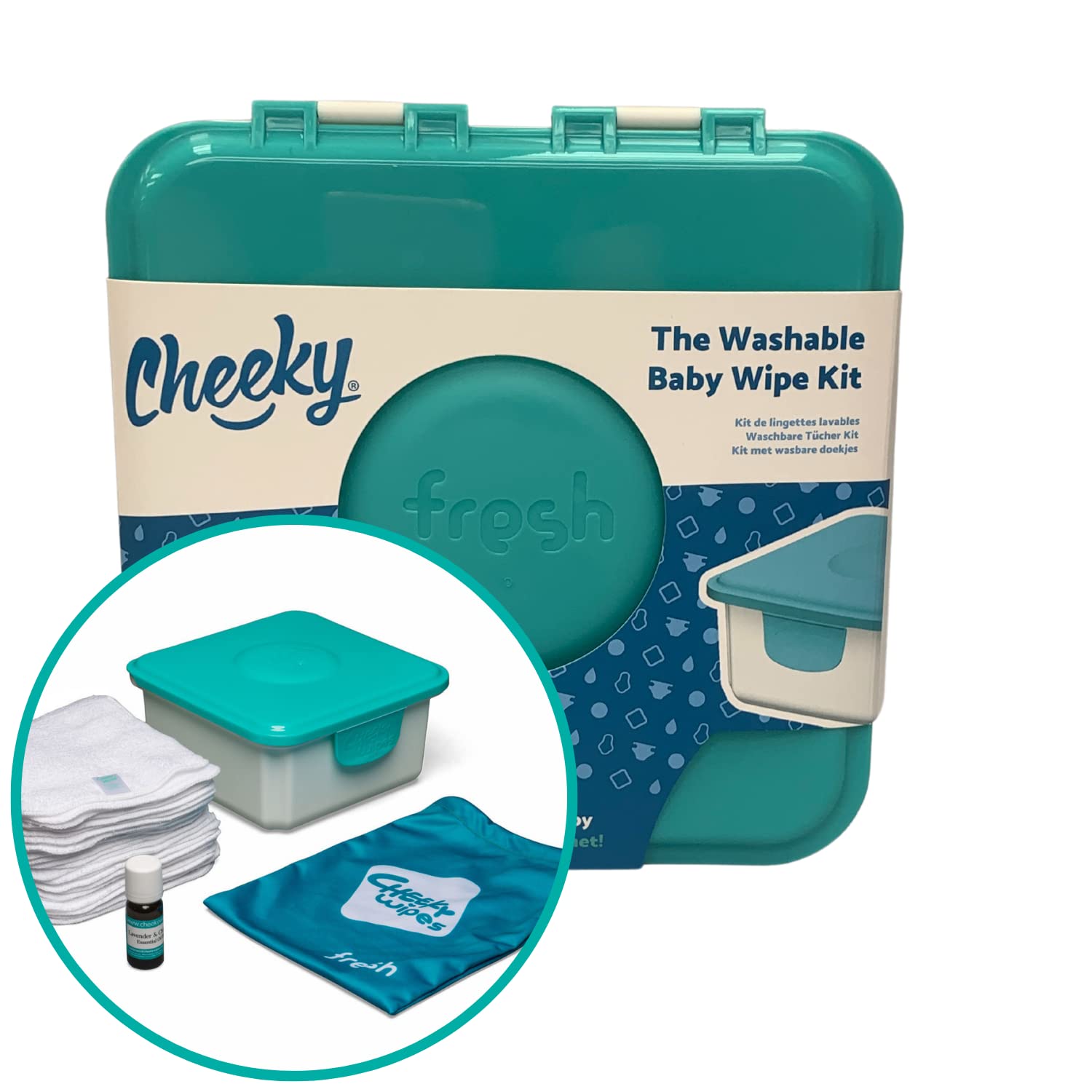 Cheeky Wipes Reusable Mini Baby Wipe Kit for Cloth Nappy Users | Contains Wipes, Nappy Oil and Storage Box
