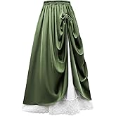 ATENTO Women Renaissance Style Skirt, Medieval Victorian Pirate Cosplay Costume Double Layered Maxi Long Skirts