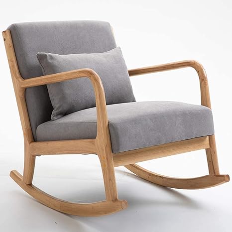 Amazon ロッキングチェア 北欧 ロッキング ロッキングチェア 北欧 ロッキング リクライニングチェア 読書椅子バルコニー寝室居間庭園ラウンジチェア リラックスチェア背もたれアームチェアサンラウンジャーキャンプロッキングチェア Gray Linen Fabric ロッキングチェア