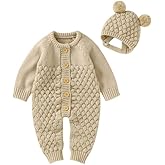 LAWKUL Baby Outfit Cotton Knit Newborn Infant Romper Knitted Longsleeve Sweater Clothes With Warm Hat Set Toddler Boy Girl