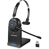 Rownfusny Wireless Headset with Mic for Work, Clear Sound ＆ Comfortable Computer Headset with Microphone, Bluetooth Headset with Charging Base & USB Dongle for Home/CallCenter/Teams/Zoom/Skype(Black)