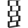 VASAGLE Bookshelf, 5-Tier Bookcase, Tall Display Shelf, Freestanding Storage Shelf, Room Divider, for Home Office, Living Room, Bedroom, Study, Ebony Black ULBC062T56