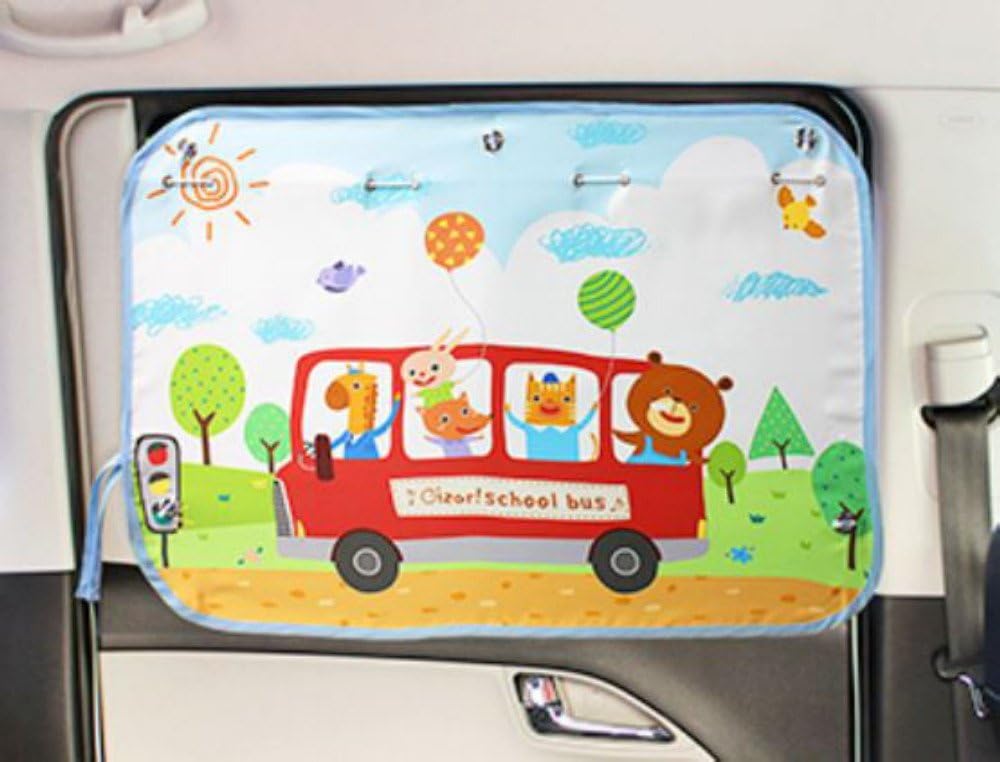 Tokkids Sunshade for car baby - Large Car Sunshade Protector - Blocks over 98% UV Rays Car Sun Visor Protector - Easy to Install - School bus design