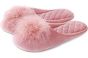 Evshine Fuzzy Feather Slippers for Women Fluffy Pom Pom Bedroom Slippers Sexy Memory Foam House Shoes