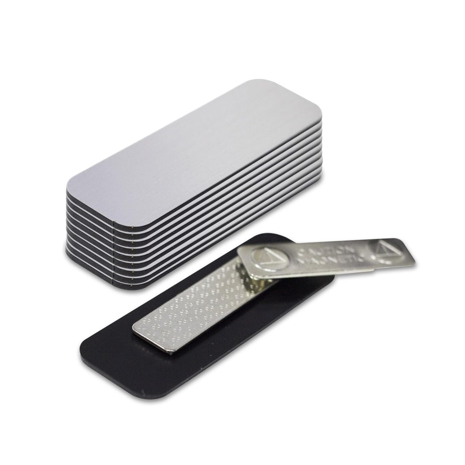 Name Tag/Badge Blanks - 10 Pack - Brushed Silver 1" X 3", Round Corners, Magnetic Backing