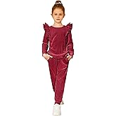 Arshiner Girls 2 Piece Outfits Velour Tracksuit Cute Clothes Sweatsuit Ruffle Pullover Sweatshirt Sweatpants Clothing Sets