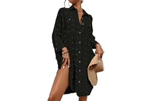 Bsubseach Women Swimsuit Coverup Blouse Button Down Shirt Dresses Swiss Dot Tops