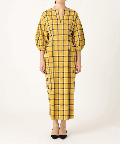 Amazon ヴェルメイユ パー イエナ チェックウエストシェイプワンピース 40 イエロー ワンピース チュニック 通販