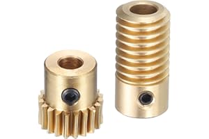 uxcell Worm Gear Set - 0.5 Module 20:1 Reduction Rate 5mm Hole Dia Gear Shaft and 4mm Hole Dia Gear Wheel 20T Drive Gear Box (Brass)