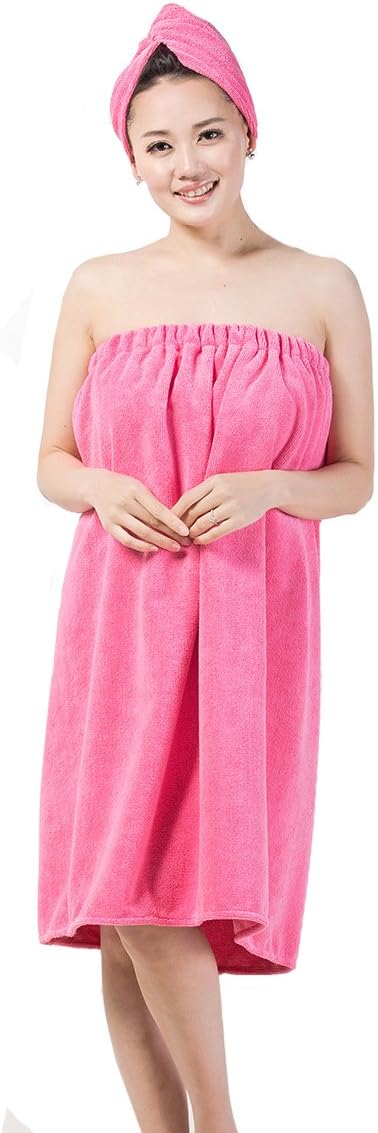 Millya Women's Microfiber Bath Towel Wrap & Hair Turban - Sarong Beach Pool Towels Wrap with Elasticated Back and Buckle Closure