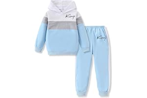 Voxikidio Kids Boys Clothes Color Blocking Hoodie Sweatshirts and Pant 2Pcs Fall Outfits Set Size 5-10