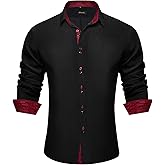 DiBanGu Men's Dress Shirt Long Sleeve Casual Button Down Shirts Regular Fit Inner Contrast Shirt for Business Party