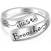 Hope Rings Just Breathe Ring for Women Dandelion 925 Sterling Silver Inspirational Encouragement Adjustable Hug Gifts