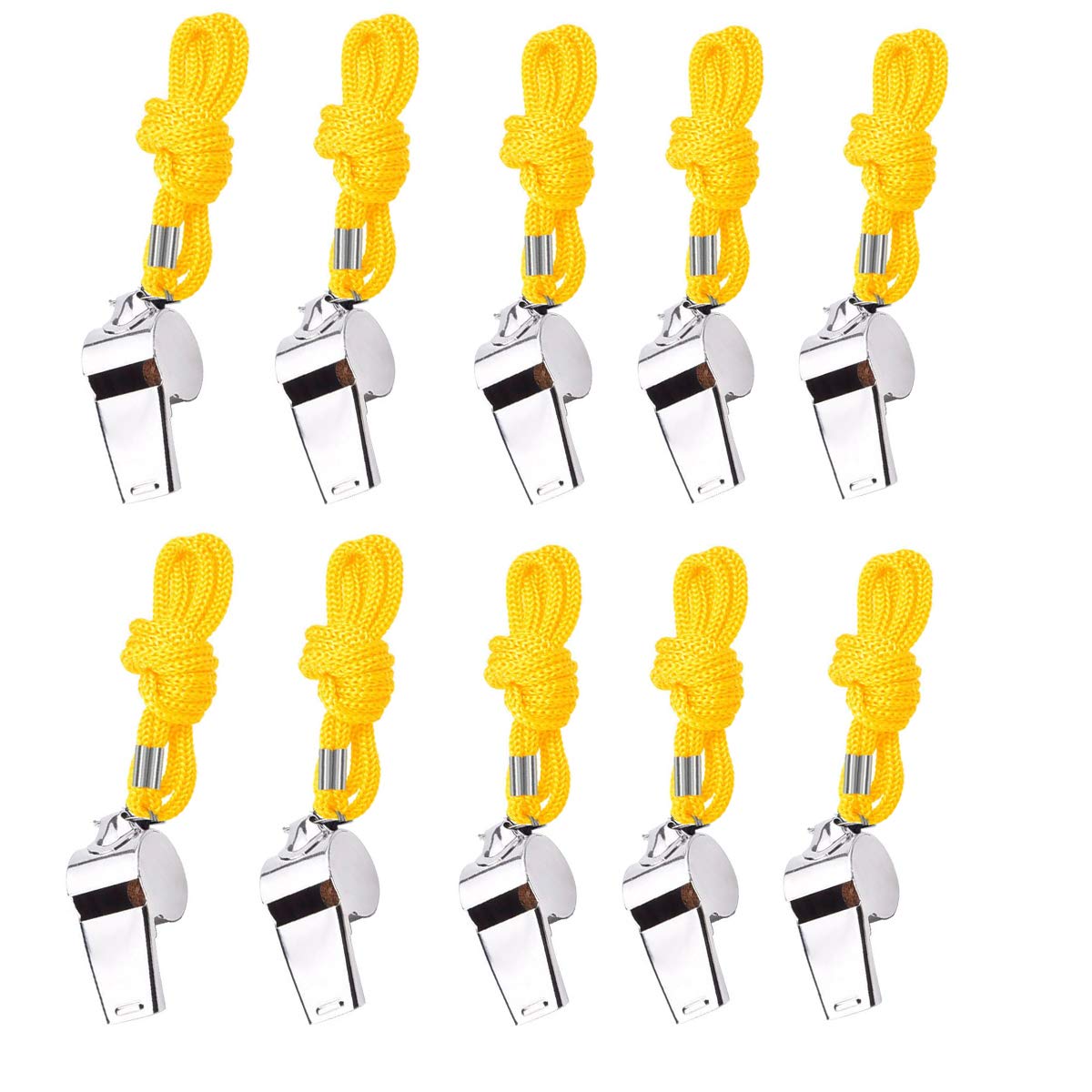 TEKEFT 10 Pack Sports Whistles with Lanyard,Stainless Steel,Coach,Outdoor, Emergency, Safety, Marine, Police, Underwater, Survival Whistle