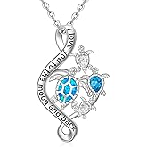 Fenthring Sea Turtle Necklace Turtle Necklaces for Women Mom Pendant Blue Opal Topaz Sterling Silver Heart Infinity Wave Mother Daughter Mothers Day Gifts