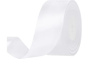 Showin Double Face Polyester Satin Ribbon White,1-1/2"x Continuous 50 Yards, Use for Bows Bouquet, Gift Wrapping,Wedding,Floral Arrangement & Other Projects