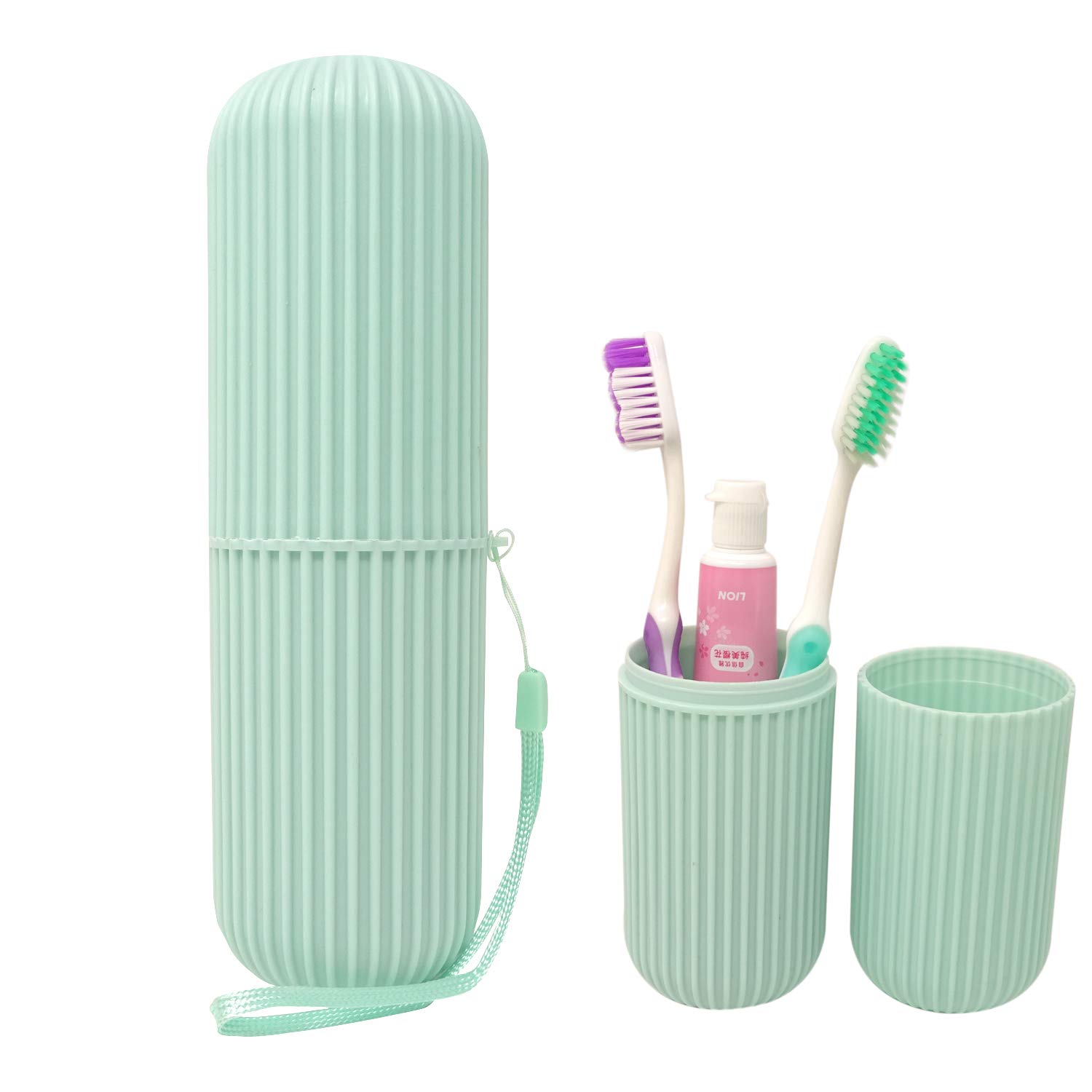 Honbay Portable Plastic Toothbrush Toothpaste Cup Case Box Holder Container for Travel (Green): Beauty