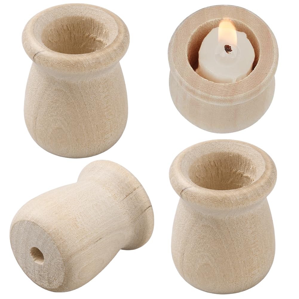 GORGECRAFT 10pcs 33mm Unfinished Wood Candle Cups Blank Candle Holders Wooden Candlesticks 3/5 Inch Hole Classics Flower Container for Hand Painting Crafts Home Wedding Decorations