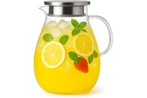 1 Gallon Glass Pitcher Water Jug with Lid – Family Size Large Drink Pitcher for Lemonade Iced Tea Cold Brew, Perfect for BBQ 