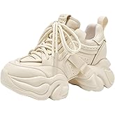 BEAU TODAY Chunky Sneakers for Women, Womens Fashion Sneakers, Leather Sneakers Women Comfortable Casual Lace-Up Chunky Platform Dad Shoes