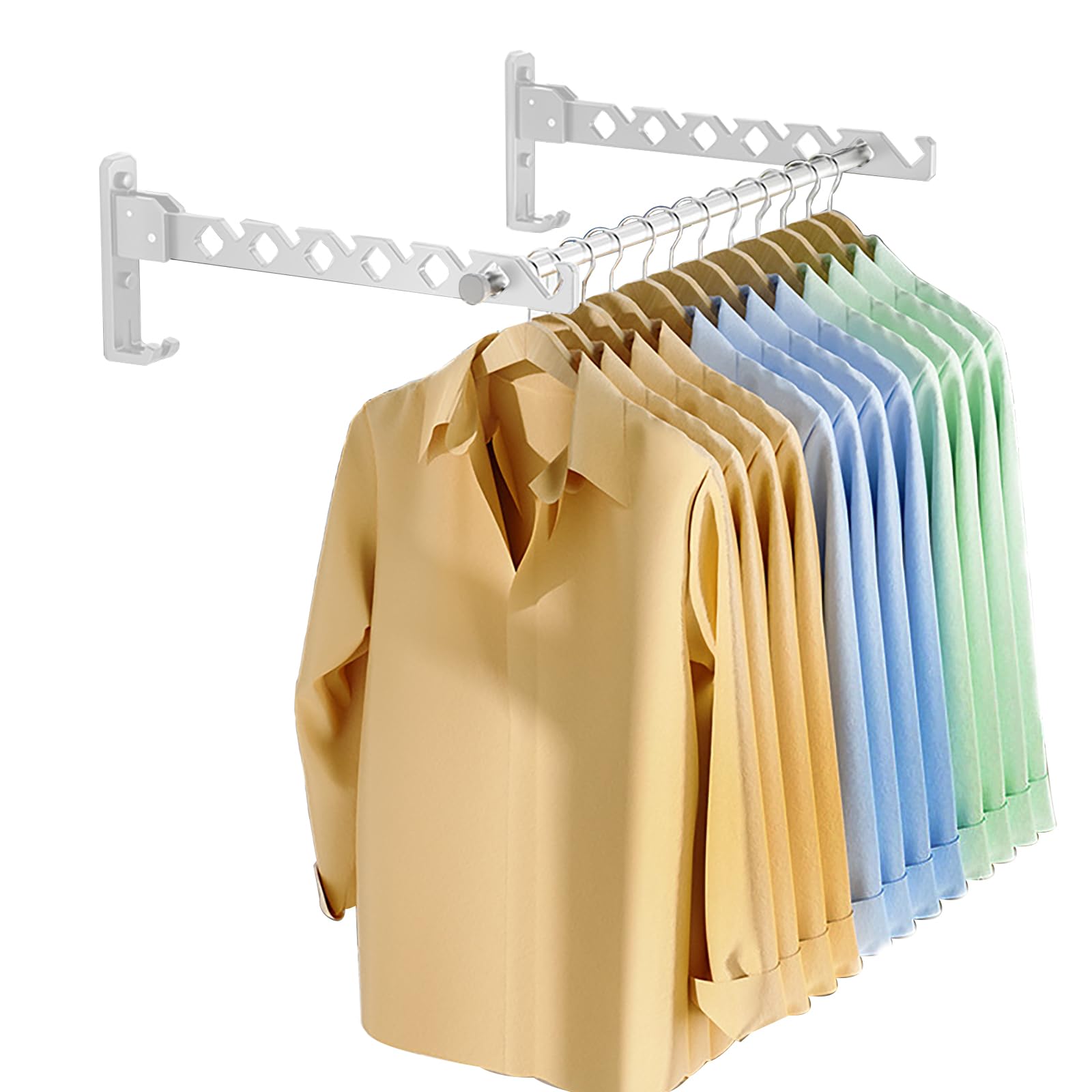 Lxoraziy 2 Pieces Foldable Wall Mounted Clothes Hanger, Aluminum Wall Mounted Drying Rack with 40cm Hanging Rod, Small Wall Clothes Airer, for Bathroom Bedroom Hotel(White)