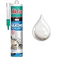 Akfix 100E RTV White Silicone Caulk (1x10.1 fl.oz.) - 100% Waterproof Silicone Sealant for Kitchen and Bathroom, Shower, Toilet, Sink, Window and Door, No Yellowing | White, 1 Pack