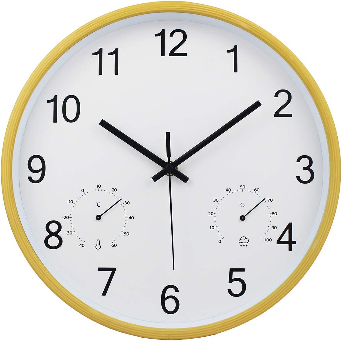 Filly Wink Indoor Wall Clock Includes a Thermometer and Hygrometer,Non-Ticking Sweep Movement Battery Operated Mordern Decorative Living Room/Kitchen/Bedroom/Office Clock,12 Inch Imitation Wood