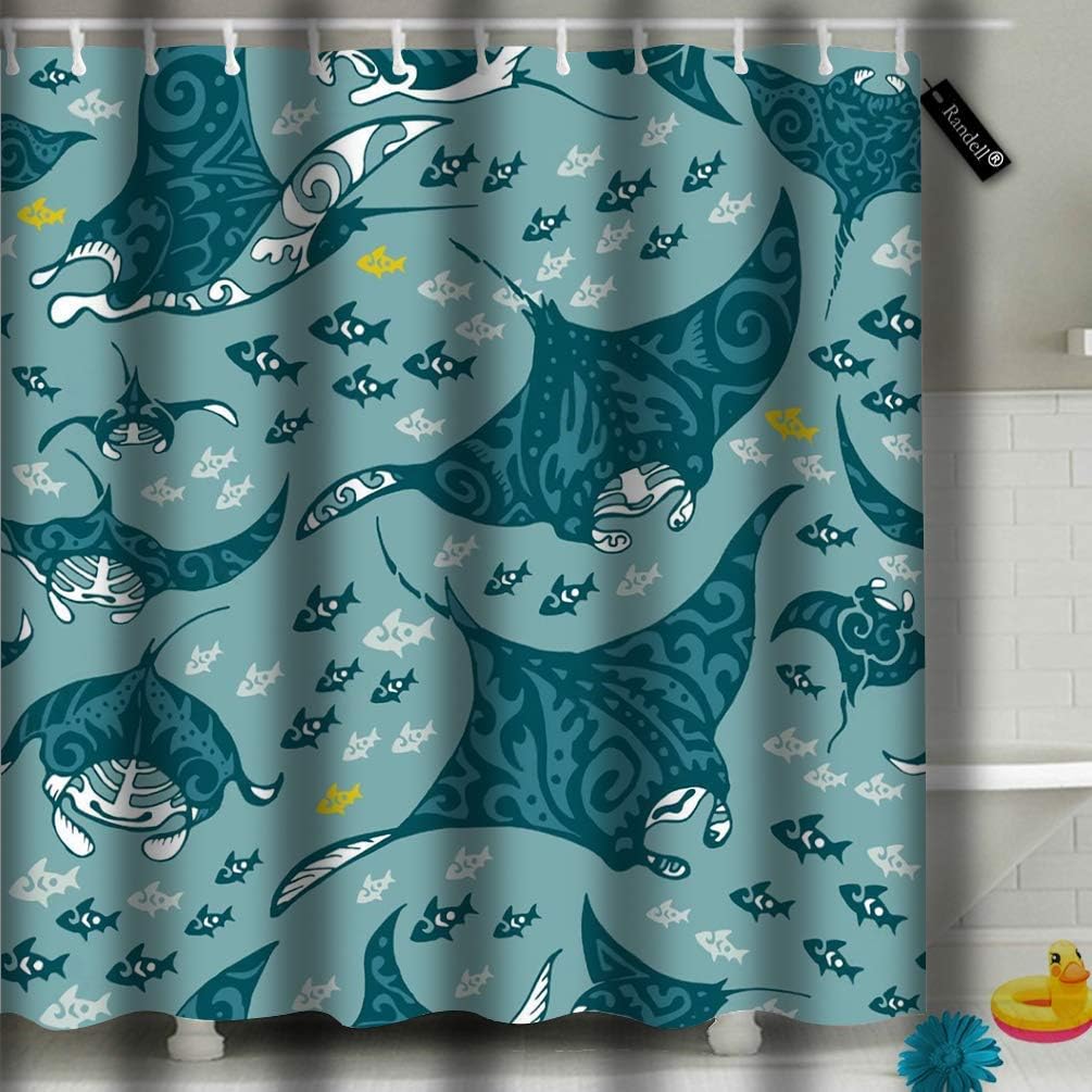 LongTrade Shower Curtain Set Manta Ray and Fish in The Sea Depth Bathroom Accessories 60x72 inch