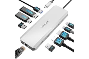 Laptop Docking Station, WAVLINK 10G USB C Hub with Dual HDMI, 100W PD in, 10Gbps USB-A/C 3.2, 5Gbps USB-A, USB2.0, Gigabit Et
