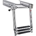 XinKunmarine Pontoon Boat Ladder 3 Step Folding, Stainless Steel Under Platform Swim Sliding Ladder for Boats,Yacht，Heavy-Duty with Non-Slip Treads