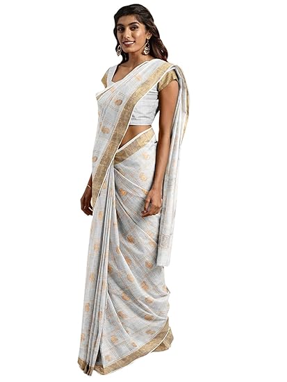 Women White Kasavu pure cotton Saree MK4382