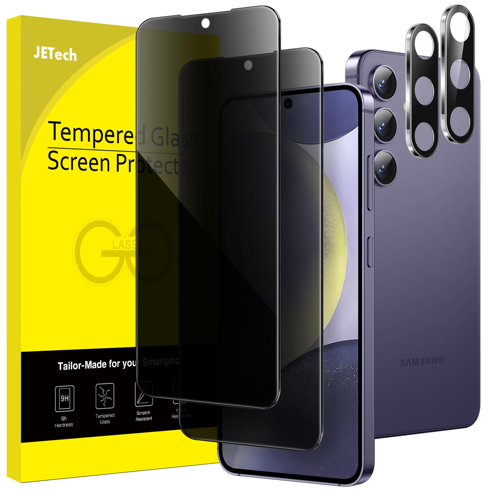 Photo 1 of JETech Privacy Screen Protector for Samsung Galaxy S24+ / S24 Plus 5G 6.7-Inch with Camera Lens Protector, Anti-Spy Tempered Glass Film, Fingerprint ID Compatible, 2-Pack Each