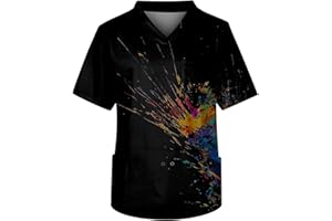 HUTJDHA 2025 Men's Fit Gradient Color Scrub Tops Plus Size V-Neck Short Sleeve Funny Medical Workwear with 3 Pocket S-5XL