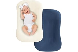 UBBCARE 2 Packs Muslin Baby Lounger Cover, Baby Nest Sleeper Cover for Baby Boys and Girls, Washable Slipcover Fit Infant Lounger, Organic Lounger Cover for Newborn - Beige&Blue